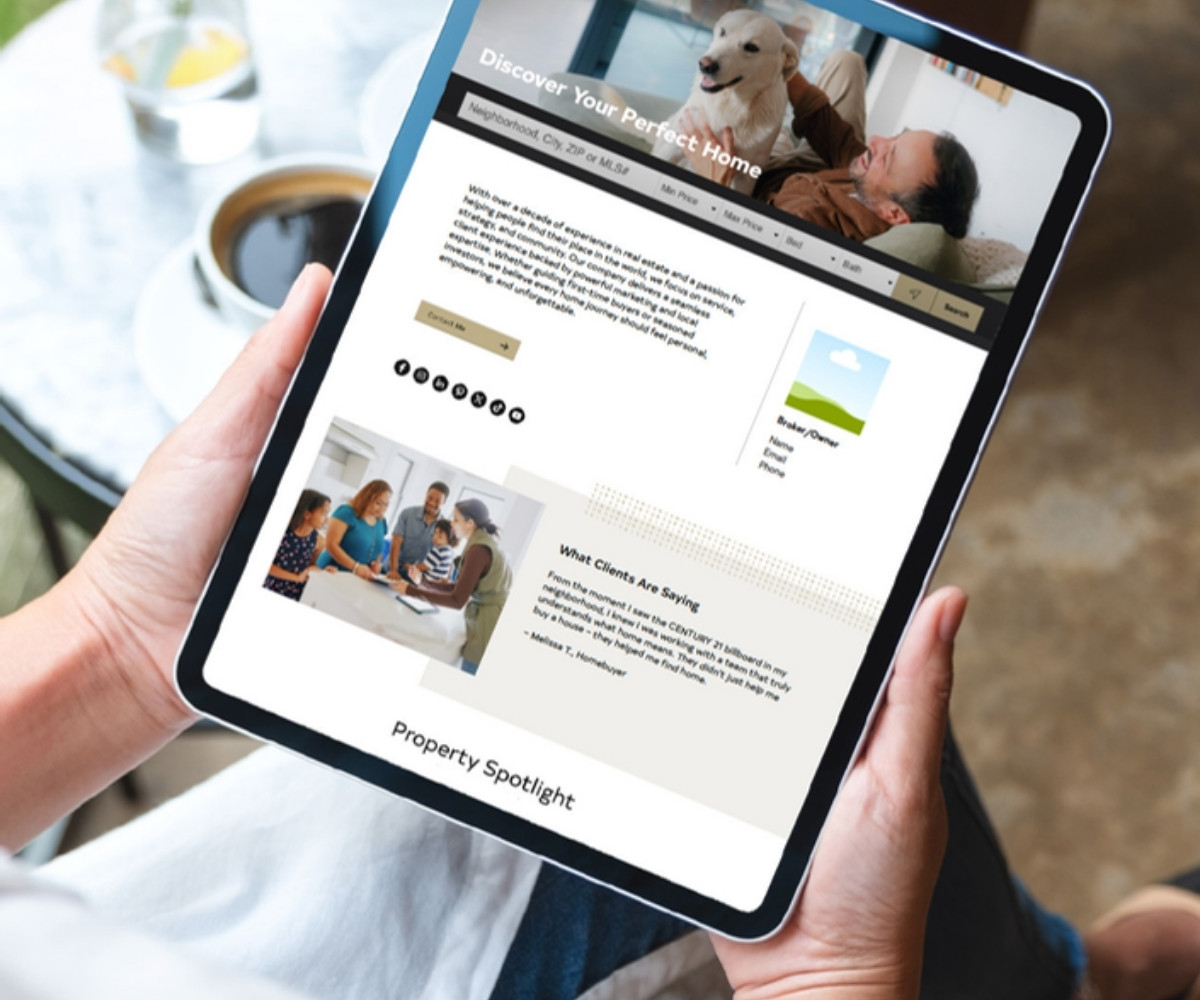 Seller viewing a single-property website on a tablet